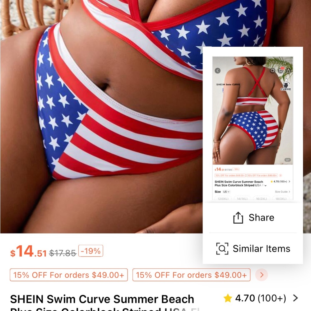 SHEIN Red,White and Blue “American Flag” High Waisted Set Swimwear